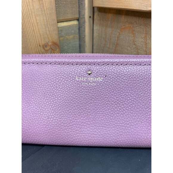 KATE SPADE Pebbled Leather Zip Around Wallet In Lilac Purple With Tassel Gold Ha - Picture 2 of 10